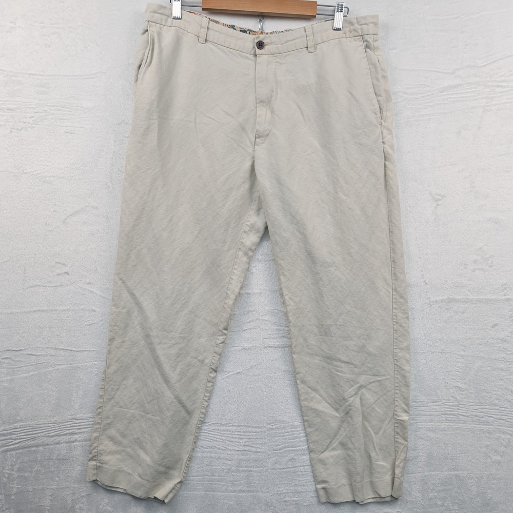 Tommy Bahama Pants Men's 39x30 Beige Linen Blend Straight Leg Coastal Vacation